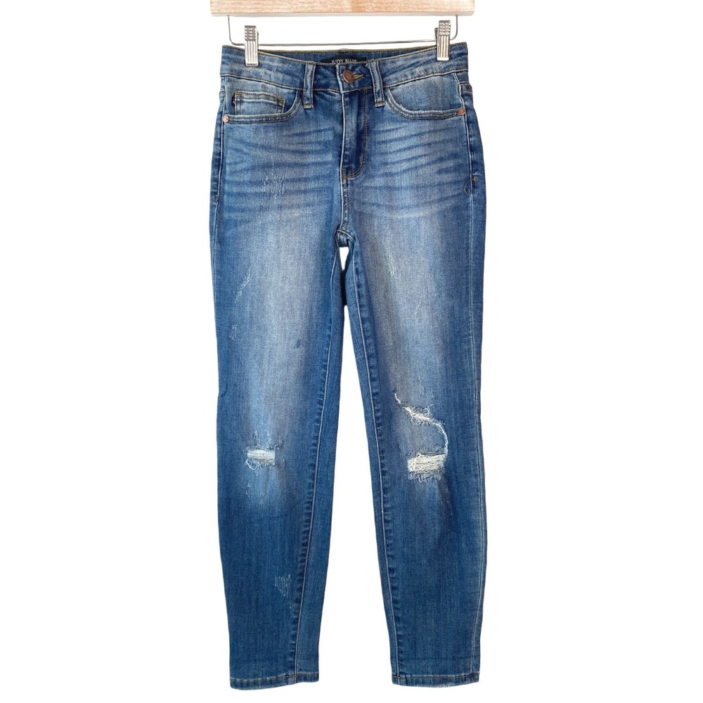 Judy‎ Blue Womens Relaxed Fit Jeans 26 Blue Distressed Mid Rise Stretch JB8271DK